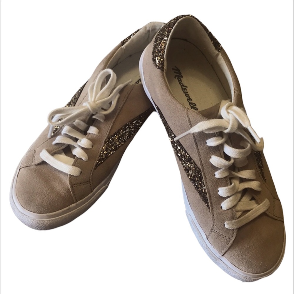 Madewell | Women’s Low Top Sneakers | Tan with Gold Glitter Accents | Size 6.5